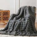 COOVA Faux Fur Throw Blanket for Couch, Cozy Soft and Fuzzy Plush Rabbit Fur Bubble Blanket for Sofa Bedroom Living Room, 50x60 Inches Cationic Light Grey