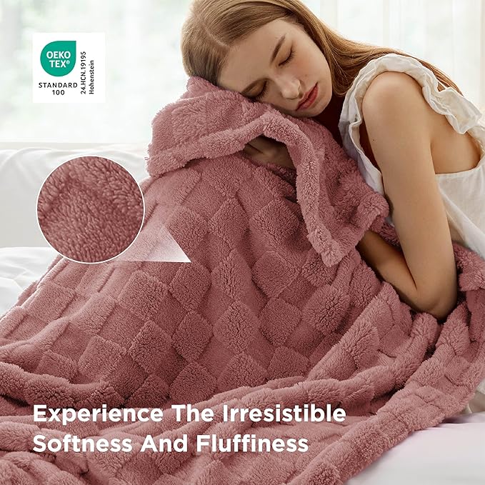 Bedsure GentleSoft Dusty Pink Throw Blanket for Couch - Checkered Fleece Blankets Gifts for Women Kids Girls, Cute Soft Cozy Throw for Bedroom Home Decor Gifts, 50x60 Inches