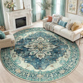 RELEANY Area Rugs 8ft Washable Non-Slip, Floral Vintage Distress Print Pattern Medallion Carpet for Living Room Bedroom Dining Room, Dark Blue Vintage