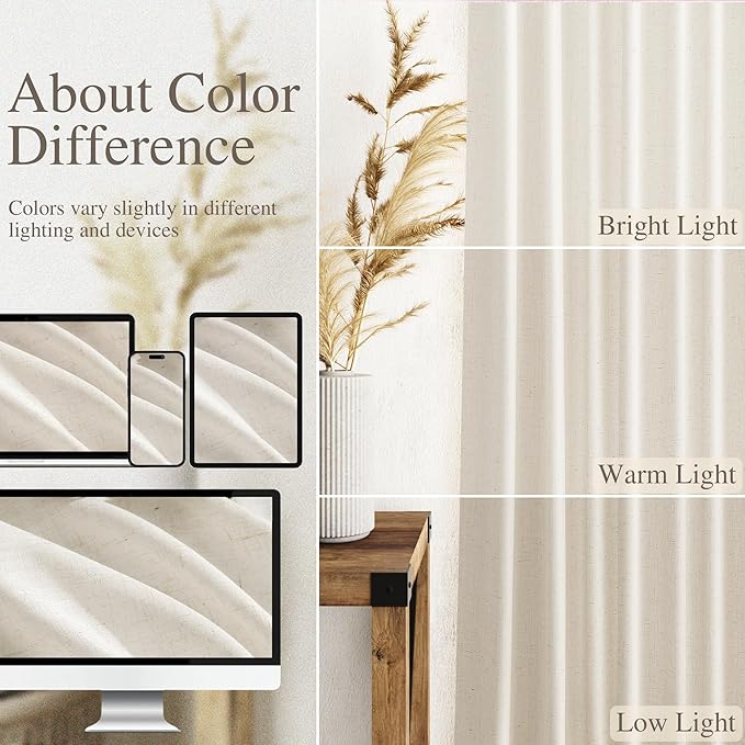 Nanspring Modern Linen Curtains 96 Inches Long for Living Room Light Filtering Semi Sheer Curtain Back Tab Neutral Luxury Modern Farmhouse Decor Linen Blend Drapes for Bedroom 52x96, 2 Panels