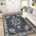 Area Rug 5x7 Washable Rug, Vintage Boho Medallion Rugs Non-Slip Soft Low Pile Large Distressed Rug Indoor Retro Carpet for Living Room Bedroom Dining Room Home Office (Vintage Black, 5'x7')