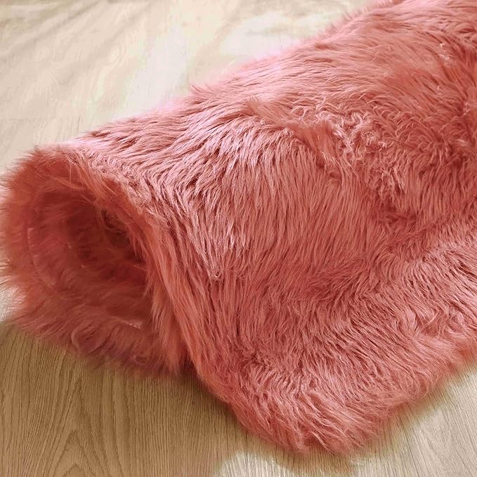 Goolela Pink Fluffy Rug 4x6 Fuzzy Faux Fur Shag Sheepskin Shaggy Rug for Bedroom Living Room Washable Rectangle