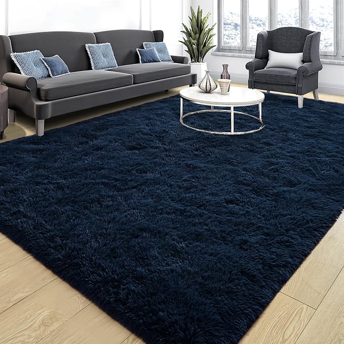 Tepook Soft Fluffy Rugs for Living Room, 5x8 Shaggy Area Rug for Bedroom, Modern Shag Rug Fuzzy Carpets for Kids, Plush Indoor Nursery Home Decor Rug with Non-Slip Bottom, Navy Blue