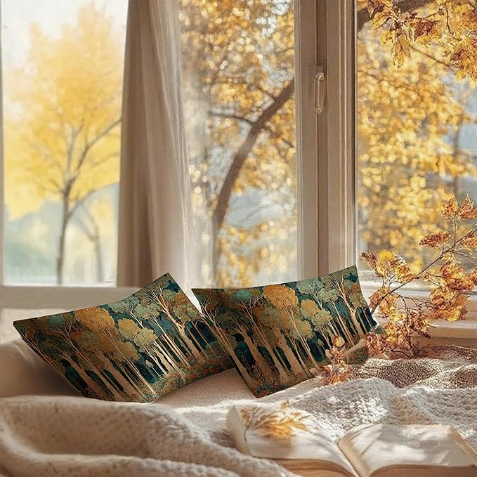 Rustic William Morris Inspired Forest Green Pillow Covers 12x20 Set of 2,Vintage Botanical Nature Landscape Decorative Throw Pillow Covers for Home Bedroom Living Room