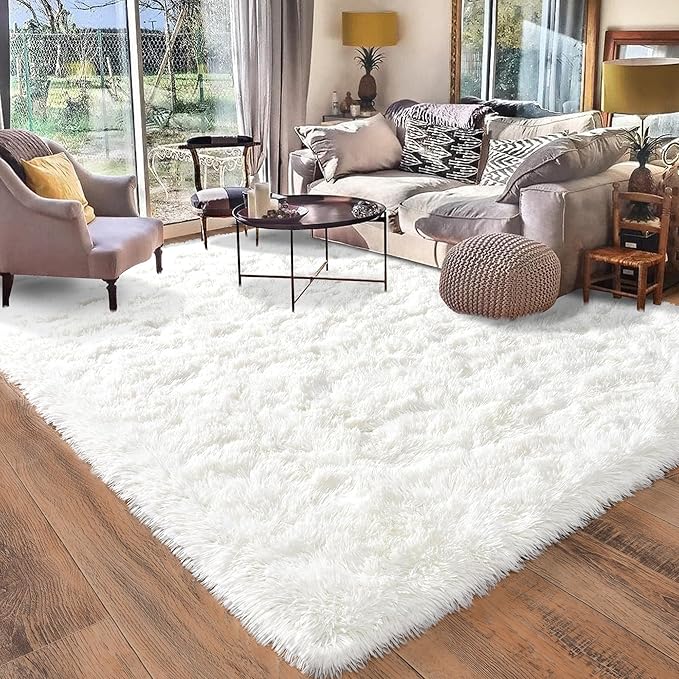 Rugs for Living Room 9x12, Soft Shaggy Modern Shag Area Rug for Bedroom, Upgrade Non-Slip Plush Fluffy Carpet for Kids Boys Girls Room Home Decor Aesthetic, Cream White