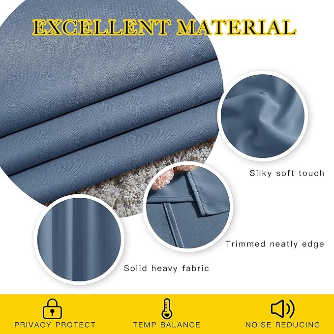 NICETOWN Blackout Curtains for Bedroom - Window Treatment Energy Saving Thermal Insulated Solid Grommet Blackout Drapes for Living Room (Stone Blue, 1 Pair, 66 by 84-Inch)