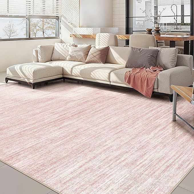 Nakagishi 10x14 Area Rugs Living Room: Washable Large Vintage Rug Neutral Non-Slip Soft Stain Resistant Indoor Carpet for Bedroom Nursery Dining Room Office Playroom - Pink-01