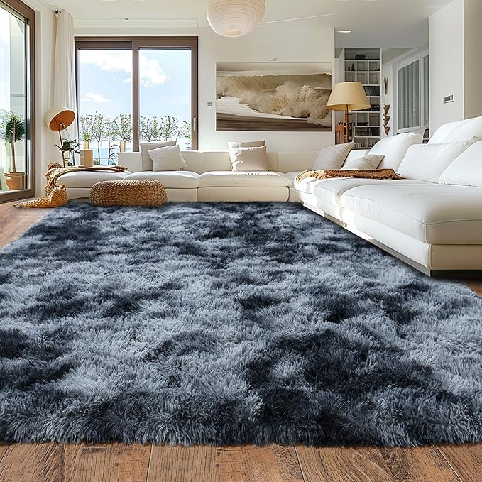 Rugs for Living Room 9x12, Soft Shaggy Modern Shag Area Rug for Bedroom, Upgrade Non-Slip Plush Fluffy Carpet for Kids Boys Girls Room Home Decor Aesthetic, Blue Grey