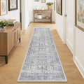 Washable 2x8 Runner Rug - Non Slip Vintage Kitchen Runner Rugs Low-Pile Distressed Long Rugs for Hallway Waterproof Indoor Carpet for Living Room Bedroom Entryway 2'x8' Grey