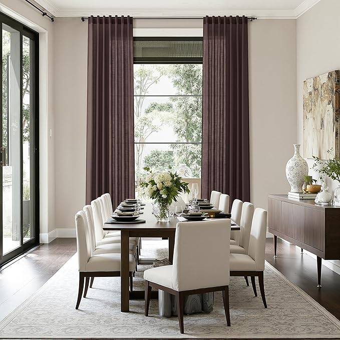 Coffee Brown Linen Curtains 132 Inch Length for Living Room Light Filtering Semi Sheer Curtain Back Tab Modern Rustic Home Decor Neutral Drapes Floor to Ceiling High Window for Bedroom 52x132,2 Panels