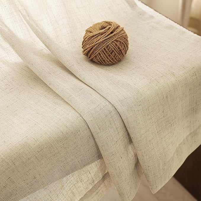 Faux Linen Beige Curtains 102 inches Long for Living Room Rustic Farmhouse Linen Drapes Semi Sheer Burlap Textured Canvas Cloth Curtain Panels Set of 2 Kahki Tan Colored