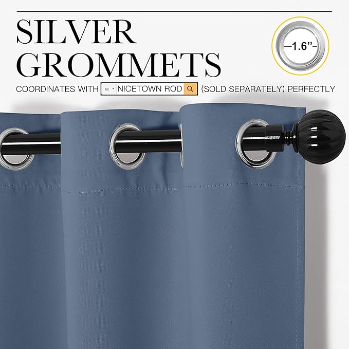 NICETOWN Blackout Curtains for Bedroom, Home Decoration Thermal Insulated Noise Reducing Curtains & Drapes for Boys Room, Privacy Panels (Stone Blue, 34" Wide by 72" Long)