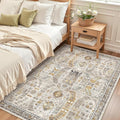 Madane Area Rug 4x6 Washable Rugs: Vintage Living Room Rug Soft Low Pile Non Slip Area Rugs Distressed Indoor Floor Carpet for Bedroom Kitchen Dining Room Home Decor, Brown/Gold