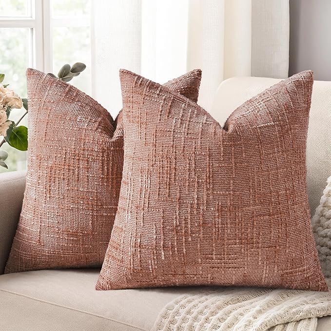 decorUhome Summer Pink Chenille Euro Sham Throw Pillow Covers 24x24 Set of 2 Textured Soft Cozy Slubby Couch Pillow Covers Modern Farmhouse Boho Decorative Pillow Cases for Bed Sofa Living Room