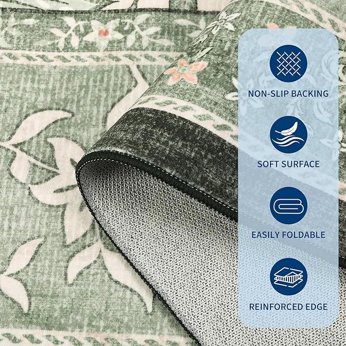 GarveeHome Provence Botanical Grove 4x6 Rug Sage Green Vintage Cottagecore Carpet 4 x 6 Area Rug for Bedroom Living Room Nursery Kitchen Entryway Indoor Mat