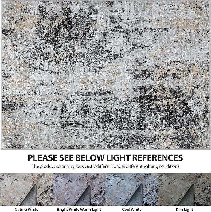 9x12 Area Rugs for Living Room Rug Washable: Abstract Large Rug for Dining Room Bedroom Carpet Non Slip 9 by 12 Indoor Modern Nursery Home Office Black Grey Gold
