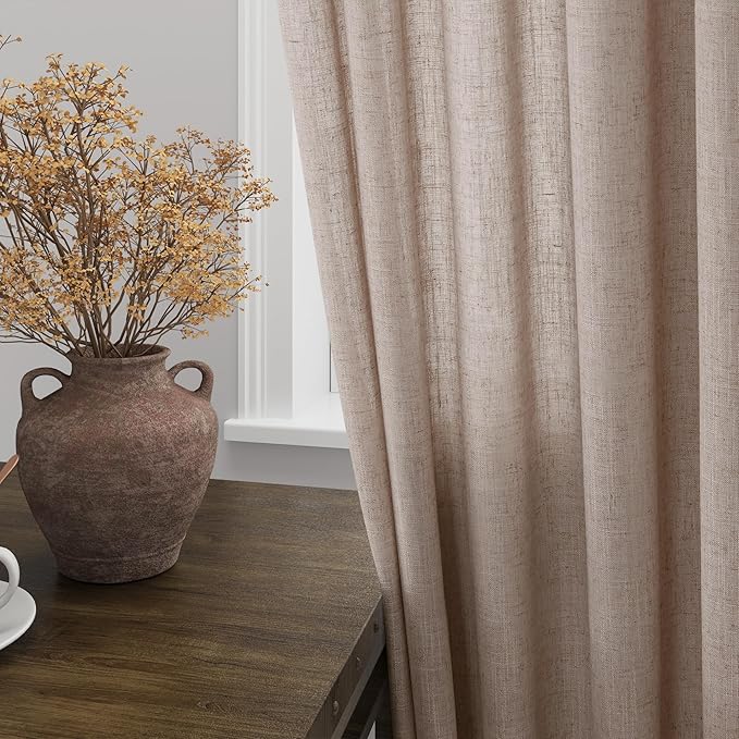 Extra Long Curtains 2 Panels 102 Inches Long for Living Room Oatmeal Back Tab Rod Pocket Light Filtering Semi Sheer Drapes Cotton Linen Textured Window Curtain 102 Inch Length for Bedroom 9 FT