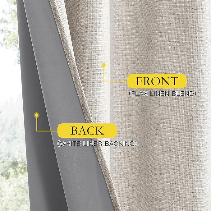 NICETOWN Brich Vintage Open Linen Weave Flax Thermal Curtains, 100% Blackout Curtains 90" Long for Dining Room, Soundproof Window Treatment Drapes for Home Office, 62" Wide Per Panel, Set of 2