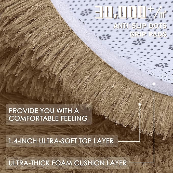 OLANLY 2x3 Machine Washable Small Bedside Rug, Soft Fluffy Shaggy Entryway Throw Rugs for Bedroom, Living Room, Indoor Floor Carpet for Kids Girls and Boys, Home Decor Aesthetic, Taupe