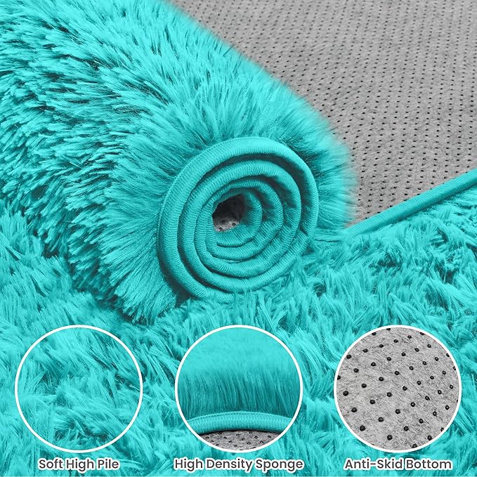 8x10 Area Rugs for Living Room Rug: Soft Fluffy Shag Teal Blue Rugs for Bedroom, Non-Slip Large Fuzzy Plush Rug Indoor Floor Carpet for Nursery Kids Boys Girls Room, Dorms, Playroom, Modern Home Decor