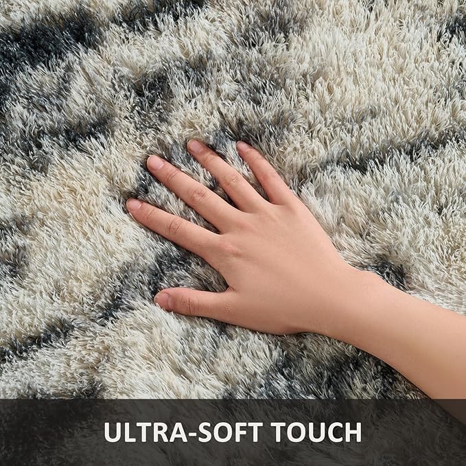 Ophanie Black Gold and Grey Area Rugs for Living Room 9x12, Fluffy Shag Large Fuzzy Plush Soft Carpets, Floor Shaggy Rugs for Bedroom, Carpet for Kids Boys Girls Dorm Nursery Home Decor Aesthetic