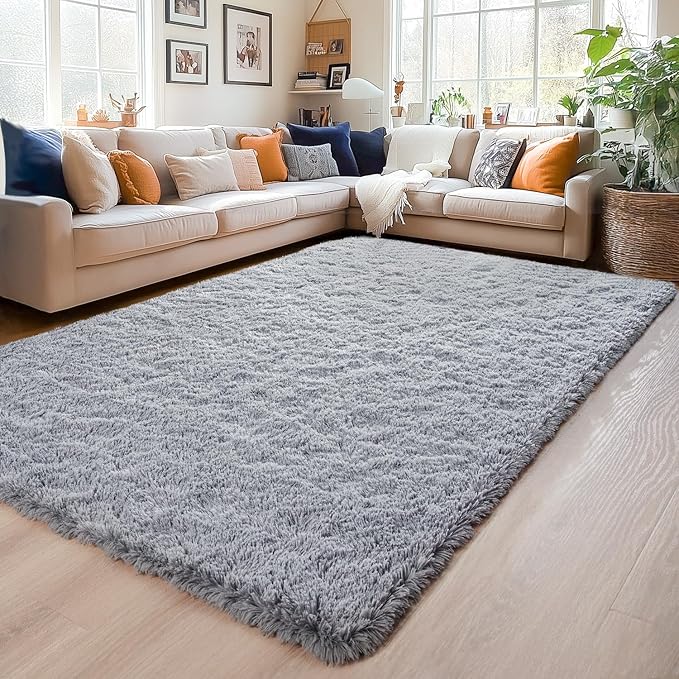 Chicrug Soft Area Rugs for Bedroom Living Room Plush Fluffy Rug 9x12 Feet, Shag Furry Area Rug Carpet Non Shedding for Nursery Children Kids Girls Room Home Decorative, Grey