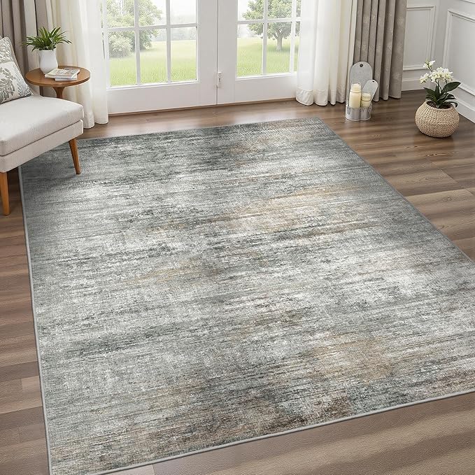 BEIMO Area Rugs 3x5 for Living Room Bedroom, Indoor Modern Abstract Machine Washable Rug, Small Soft Low Pile Floor Carpet with Non Slip Backing for Entryway, Ash Gray Brown