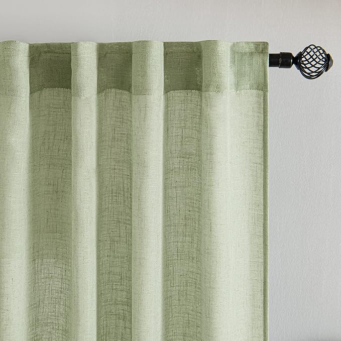MIULEE Sage Green Kitchen Curtains 30 Inch Length 2 Panels, Soft Thick Linen Textured Semi Sheer Light Filtering Short Cafe Tier Curtains for Small Half Window Bathroom Laundry Back Tab Rod Pocket