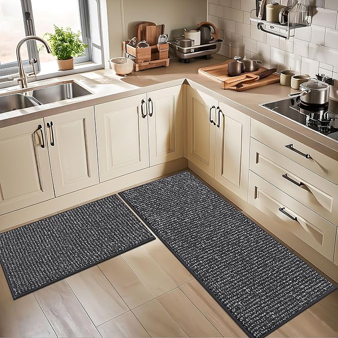 BEQHAUSE Kitchen Runner Rugs 24"x72", Non-Slip Kitchen Mats for Floor, Super Absorbent and Stain Resistant Kitchen Rug, Machine Washable Rugs for Kitchen, Hallway, Laundry & Sink, Charcoal
