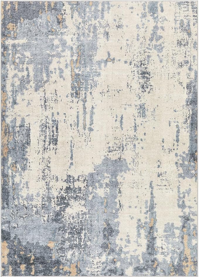 UERMEI 6x9 Area Rug Living Room Rugs - Washable Neutral Modern Abstract Soft Thin Rug Indoor Floor No Slip Rug Carpet for Bedroom Under Dining Table Home Office Decor - Blue/Light Brown