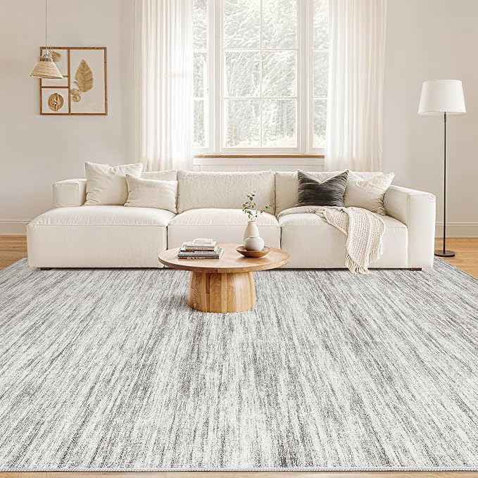 Nakagishi 10x14 Area Rugs Living Room: Washable Large Vintage Rug Neutral Non-Slip Soft Stain Resistant Indoor Carpet for Bedroom Nursery Dining Room Office Playroom - Grey-01