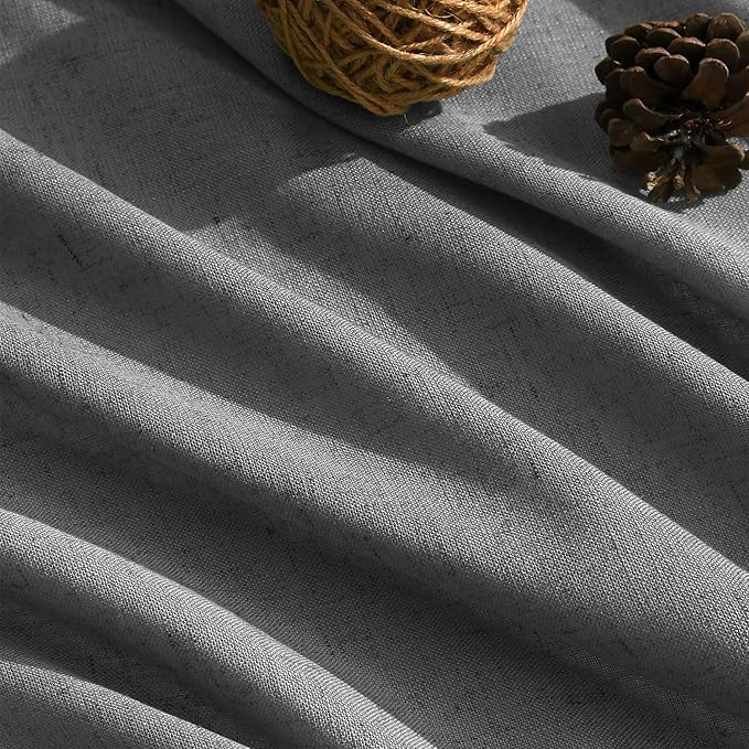 Nanspring Blazer Grey Curtains Linen Blend Light Filtering Back Tab Curtain 84 Inches Long, Semi Sheer Privacy Drapes for Living Room & Bedroom,Simple Style 52x84 inch, 2 Panels