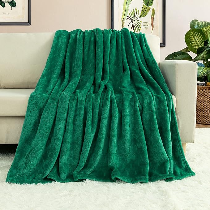 TOONOW Fleece Blanket Super Soft Cozy Throw Blanket 50" x 60", Lightweight Fuzzy Comfy Textured Flannel Blanket Warm Plush Throw Blankets for Couch, Sofa, Bed, Emerald