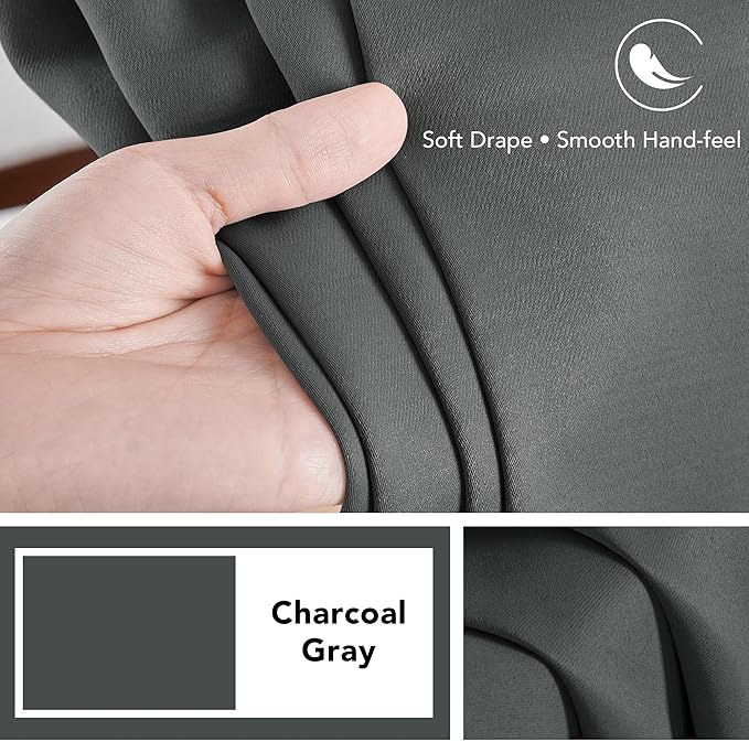 Deconovo Blackout Curtains, Thermal Insulated, W70 x L84 2 Panels, Back Tab, Machine Washable, Room-Darkening Drapes for Bedroom/Living Room Dark Grey