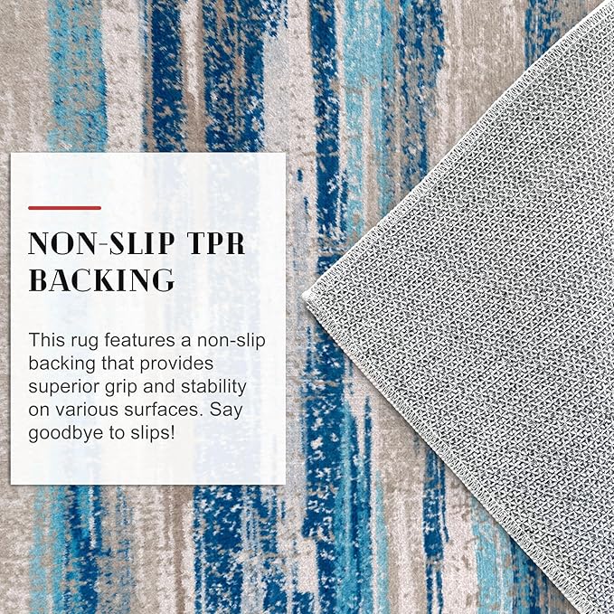 Lansny Modern Abstract 4x6 Living Room Washable Rug Non-Slip Soft Bedroom Area Rug Blue Thin Print Faux Wool Floor Carpet Throw Rugs for Nursery Playroom Dining Room Indoor Office Home Decor