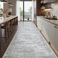 Washable Runner Rug 2.5x12, Non-Slip Long Bathroom Rugs Runner for Kitchen, Living Room, Bedroom, Soft Vintage Rug for Entryway, Thin Floor Mat for Dining Room(2.5'x12', Grey/Ivory)