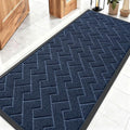 OLANLY Front Door Mat Indoor Outdoor Entrance, Waterproof All-Season, All-Weather Doormat, Sturdy Natural Rubber, Low Profile, Easy Clean Patio Porch Entryway Mat, Herringbone Brick (Blue, 59x23)