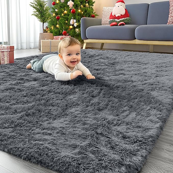 OLANLY 4x9 Area Rugs for Living Room Bedroom, Machine Washable Soft Fluffy Shaggy Bedside Rug, Indoor Floor Carpet for Kids Girls and Boys, Dorms, Nursery Rooms, Home Decor Aesthetic, Grey