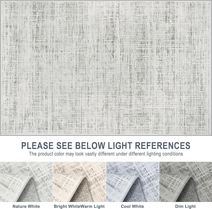 10x14 Area Rugs for Living Room Washable Rug: Anti-Skid Abstract Modern Living Room Rug Soft Thin Carpets Indoor Floor Non-Shedding Carpet for Bedroom Dining Farmhouse Nursery Home Office White Gray