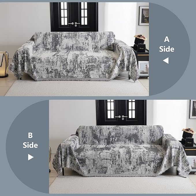 MYSKY HOME Couch Cover for Sectional Sofa Set Abstract Geometric Furniture Sofa Cover Washable for Dog Cat Pet Couch Cover 3 Seat Sofa Chenille Couch Protector Multi Use Couch Covers Blanket,91" X150"