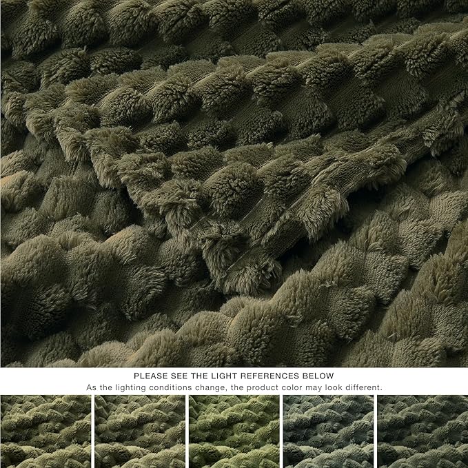 EXQ Home Fleece Blanket Throw XL for Couch or Bed - 3D Imitation Turtle Shell Jacquard Decorative Blankets - Cozy Soft Fuzzy Flannel Blanket Suitable for All Seasons(50"×70",Moss Green)