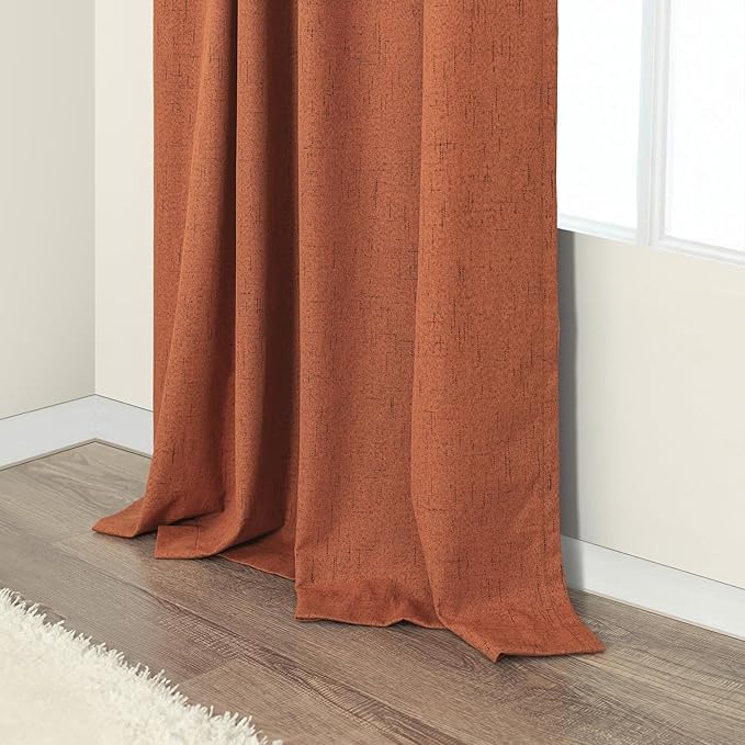 Terracotta Black Out Curtains 72 Inch Long Western Blackout Window Curtain & Drapes 72 Inch Length 2 Panel Viral Retro Vintage Linen Farmhouse for Bedroom Dining Living Room Pumpkin 70s Decor Hippie