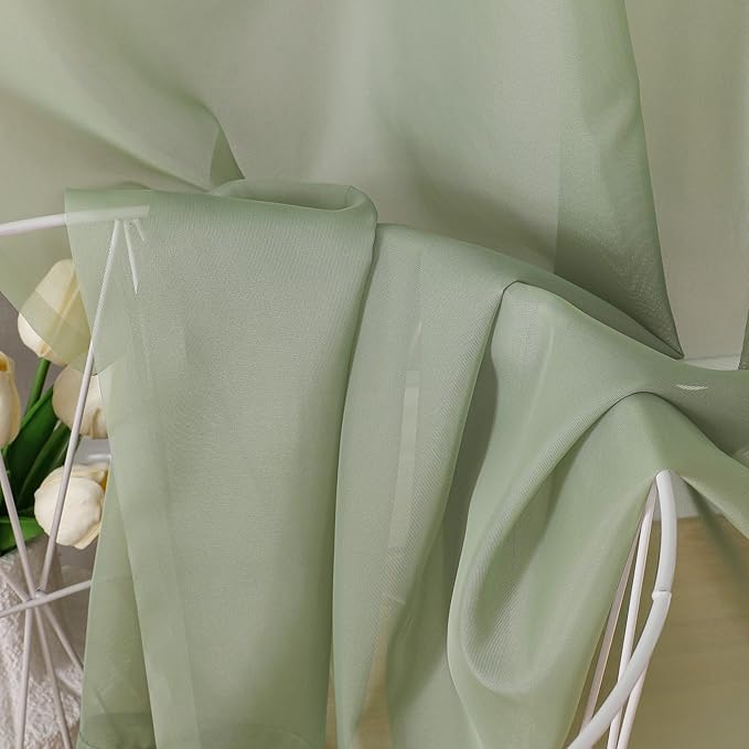 OVZME 2 Pieces Bedroom Curtains 96" Length for Farmhouse, Voile Drapes Light Airy Window Decor for Patio Door Living Room Bedroom Dining, Sage Green, Each W42 X L96 inches, 1 Pair