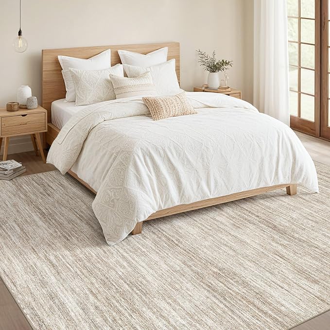 Nakagishi 10x14 Area Rugs Living Room: Washable Large Vintage Rug Neutral Non-Slip Soft Stain Resistant Indoor Carpet for Bedroom Nursery Dining Room Office Playroom - Brown-01