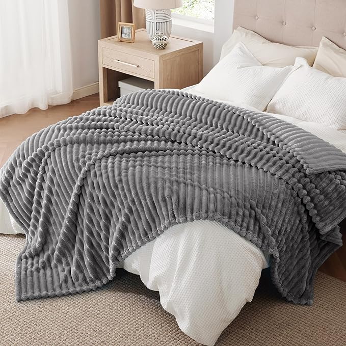 Bedsure GentleSoft Frost Gray Fleece Blanket for Couch - Cozy Soft Blankets for Women, Cute Small Throws for Girls, 90x90 Inches