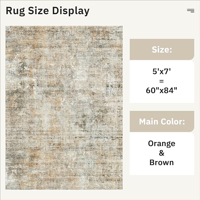 Abstract Rug 5x7 Machine Washable Area Indoor Orange Low Pile Non-Slip Foldable Thin Accent Rugs for Bedroom Living Room Dining Room