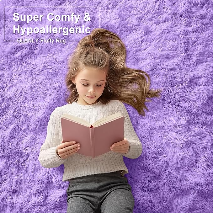 OLANLY 8x10 Machine Washable Large Area Rugs for Living Room, Bedroom, Soft Fluffy Shaggy Bedside Rug, Indoor Floor Carpet for Kids Girls and Boys, Dorms, Nursery, Home Decor Aesthetic, Purple