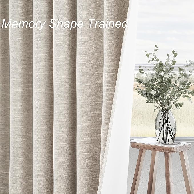 Long Curtains 108 inch Long 2 Panels,Total Blackout Curtain Wide Elegant Sunroom Completely Shaded Drapes for Sliding Door Back Tab Pleated Heading Tape with Hooks, Oatmeal Beige 52x108