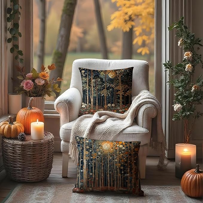 Rustic William Morris Inspired Autumn Forest Decor Throw Pillow Covers 18x18 Set of 2,Vintage Botanical Nature Decorative Throw Pillow Covers for Home Bedroom Living Room,Fall Home Room Decor