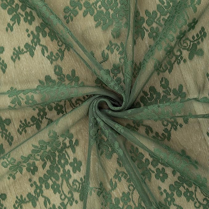 YJ YANJUN Vintage Lace Curtains 84 Inches Long- Country Olive Green Boho Sheer Curtains for Living Room Bedroom Scalloped Light Filtering Christmas Décor 2 Panels Set W52 X L84 Dark Forest